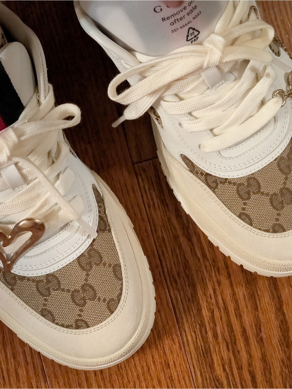 Gucci Cream & Beige GG Canvas Heart Charm Sneakers
